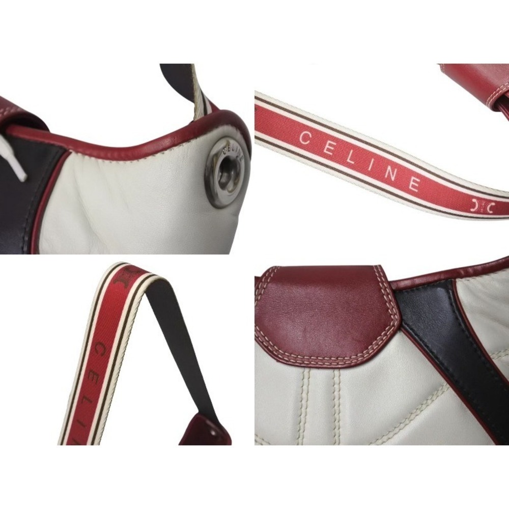 CELINE One Shoulder Hobo Bag World Cup Commemorative Leather White Brown Red - Picture 5 of 9